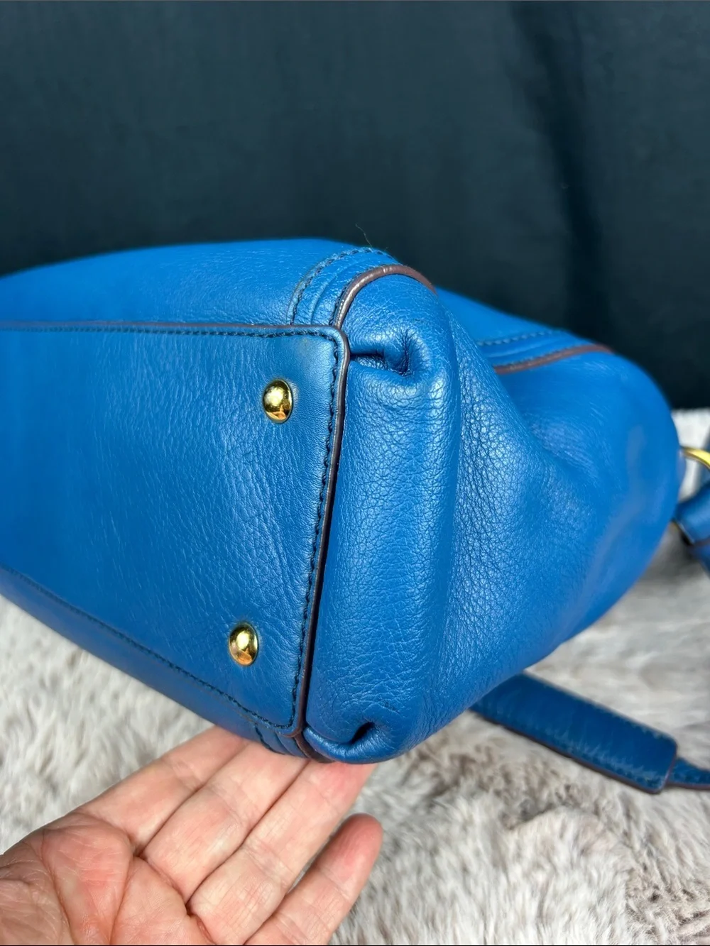MCM München Vintage Cobalt Blue Leather 2-Way Satchel Crossbody
